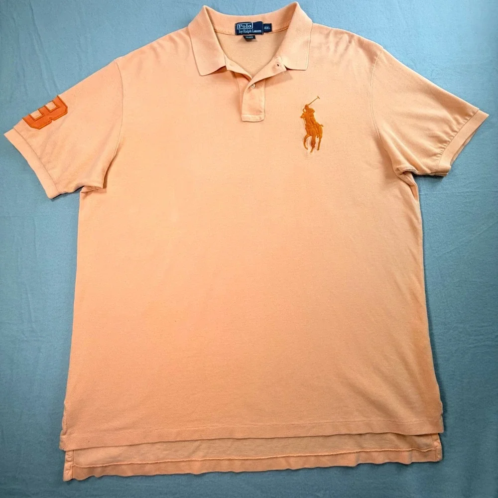 Polo Ralph Lauren Men's Orange Big Pony Polo Shirt Sz XXL Short Sleeve